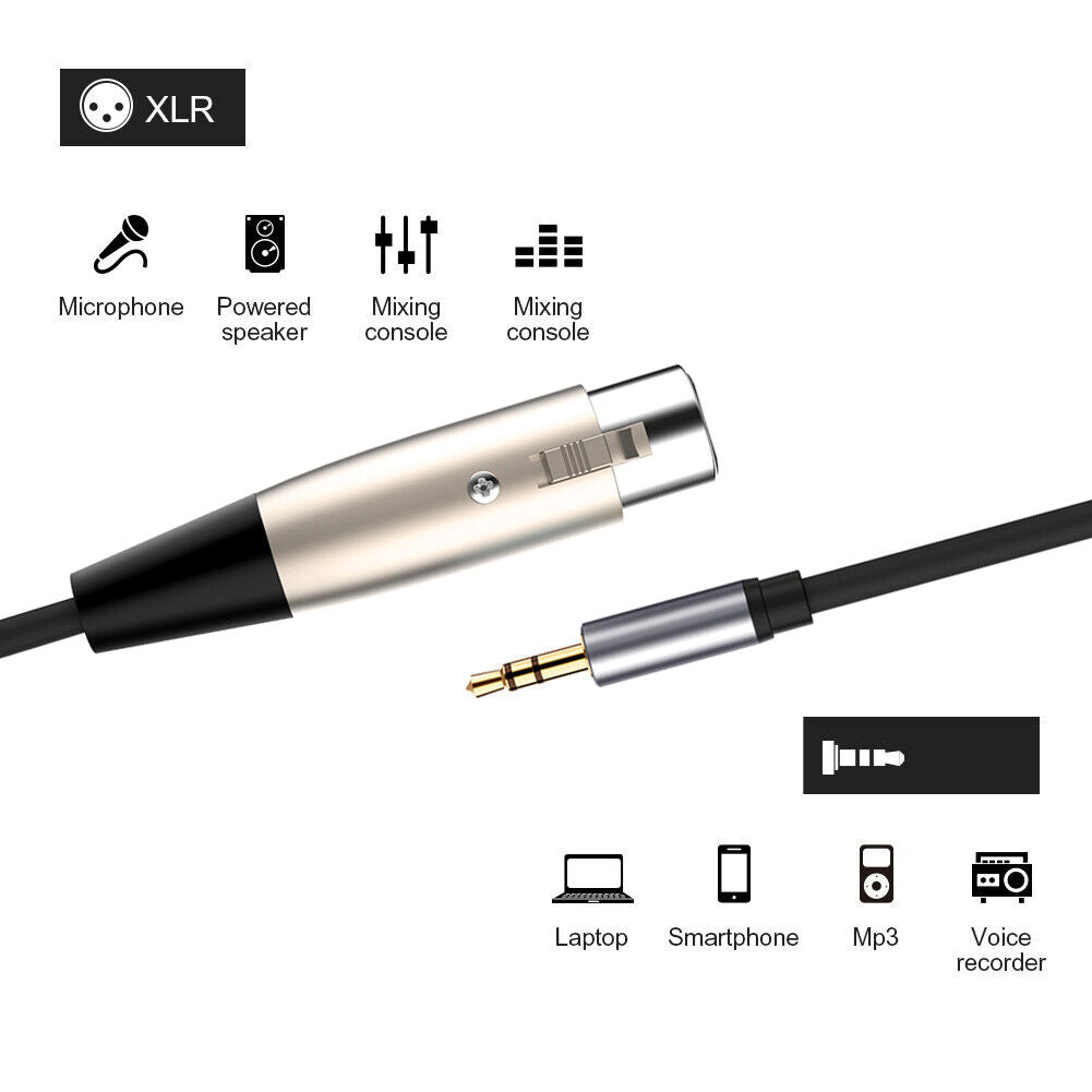 3.5mm Jack XLR 1.5m Male to Female Audio Extension Cable Headphone Splitter