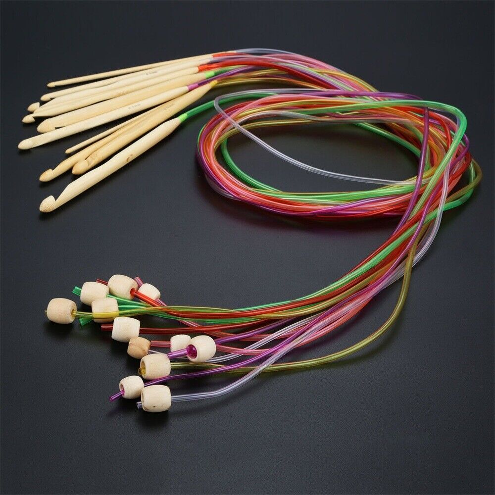 12pcs Bamboo Multicolor Afghan Tunisia Crochet Hooks DIY Knitting Needles 3-10mm