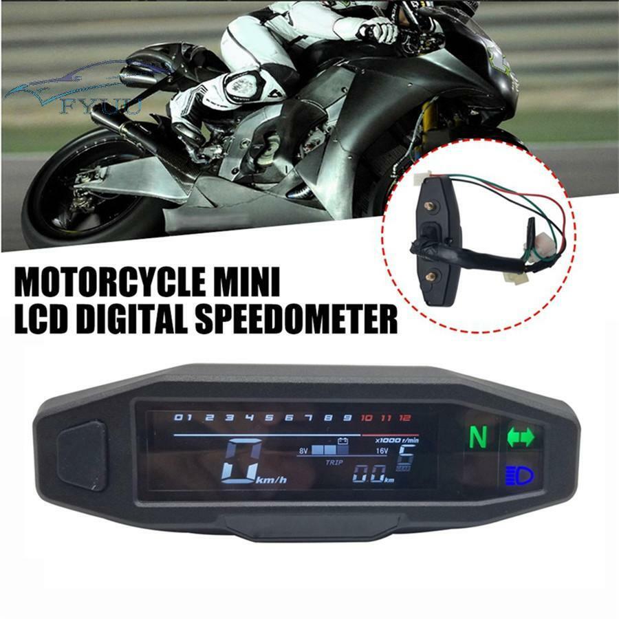 LCD Mini Motorcycle Multi Gauge Speedometer Odometer Tachometer 199KM/H 1200RPM