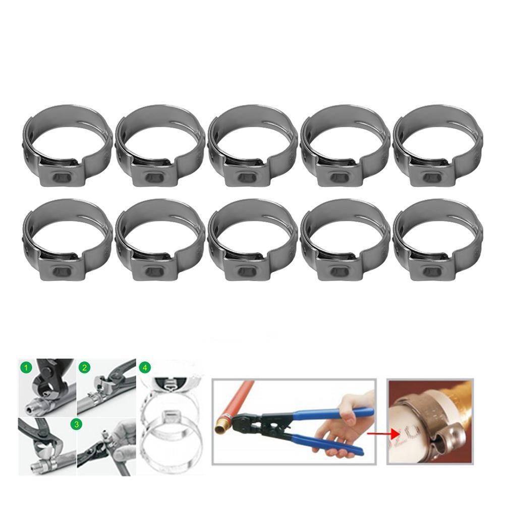 10pcs Single Ear Stainless Steel Hydraulic Hose Clamps O Clips (9.4-11.9mm)