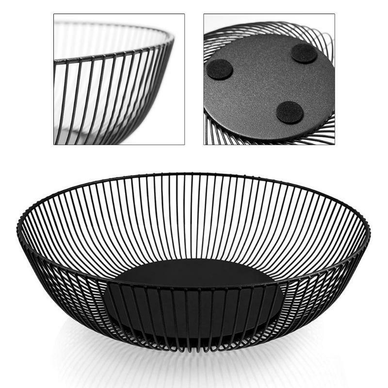 Wrought Iron Fruit Basket Metal Wire Round Openwork Drain Bowl Snacks Storage