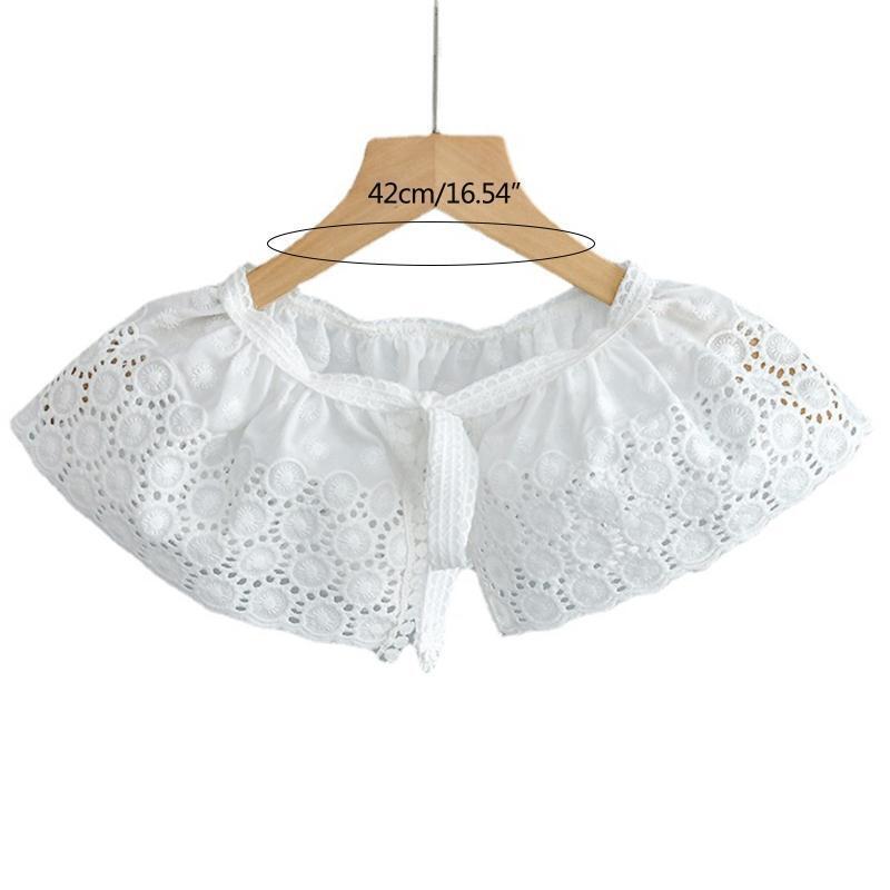 Women Spring Embroidery Threads Faux Collar Pleated Shawl Circle Flower Capelet