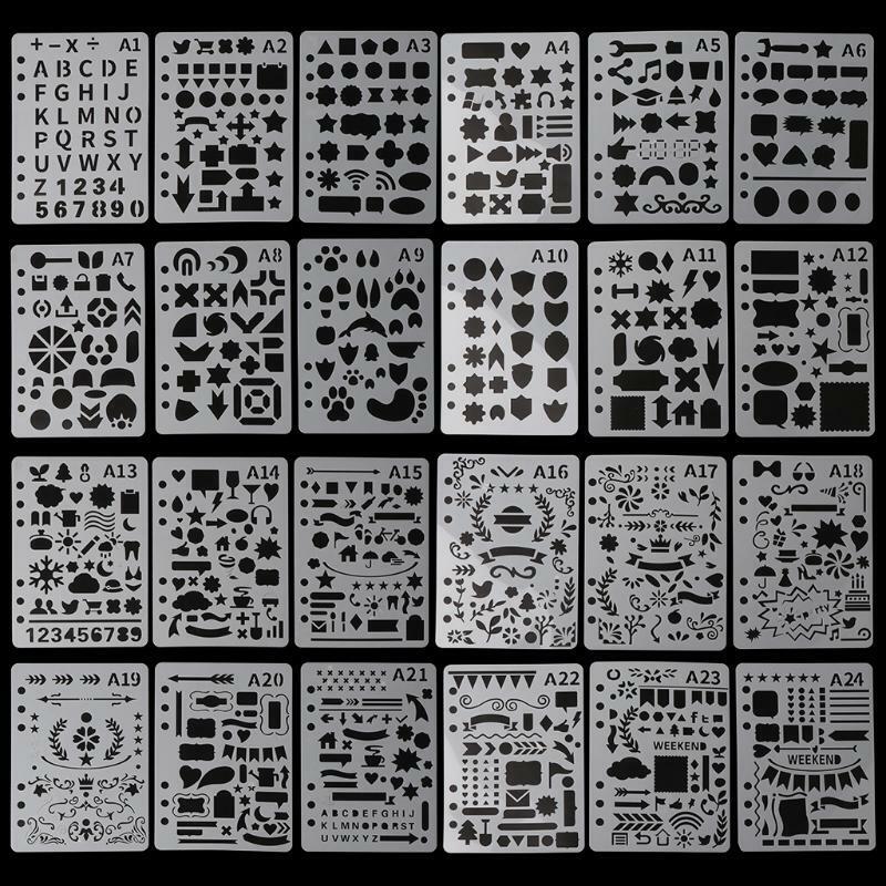 24Pcs Drawing Template Stencils Journal Notebook Diary Scrapbooking A5 DIY