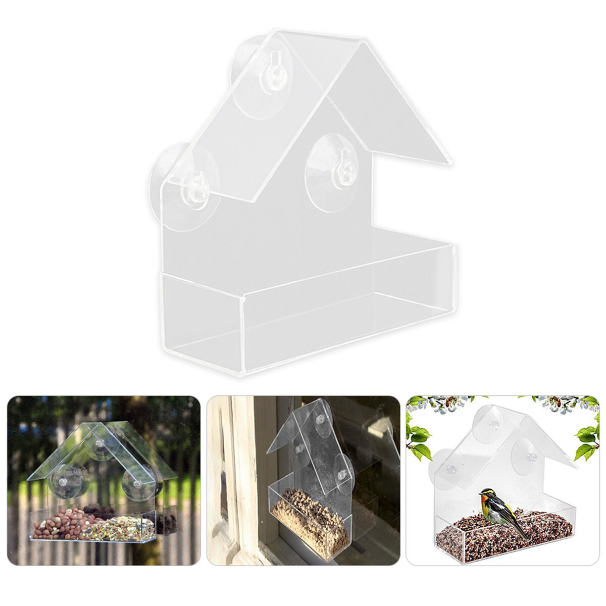 Plastic Window Bird Feeder, Transparent, Suction Cup, House Shape Birdhouse