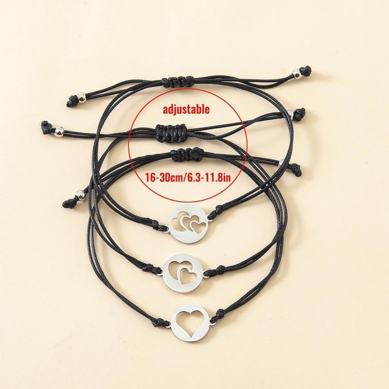 3 Pcs Pinky Promise Distance Bracelets Matching Hollow Love Heart Charm Bracelet