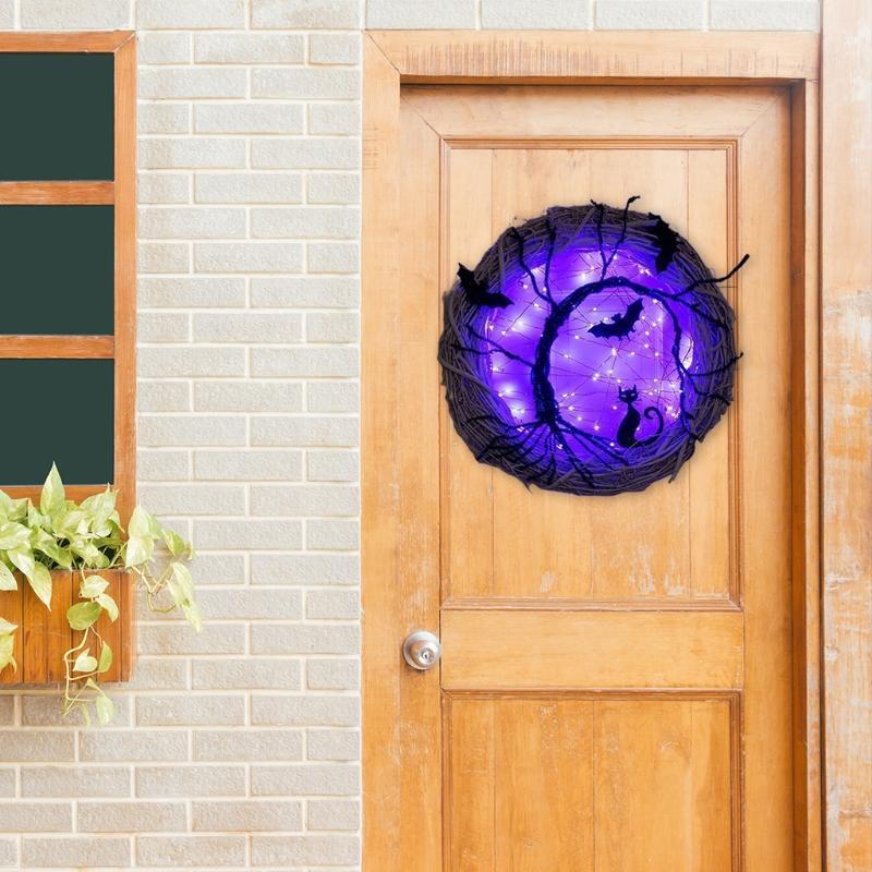 Bat Cat Wreath Halloween Horror Party Haunted House Garden Household Decoration