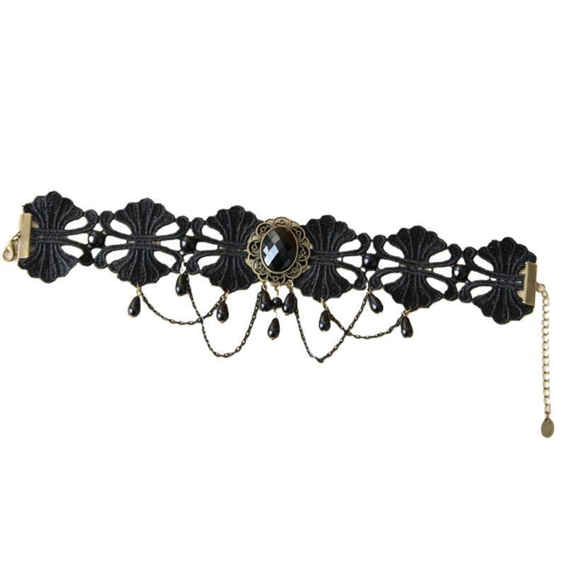 Black Lace Gothic Statement Choker Collar Necklace Victorian Lolita Choker