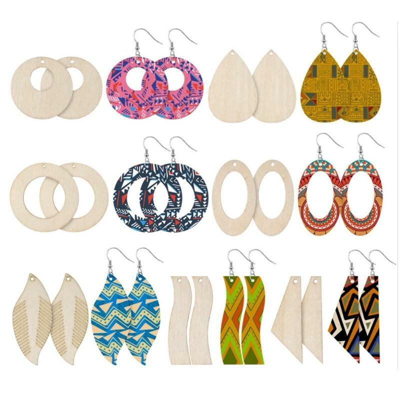 70 Pcs/Set Unfinished Wooden Jewelry Earrings Blanks with Ear Hooks Opening Ring