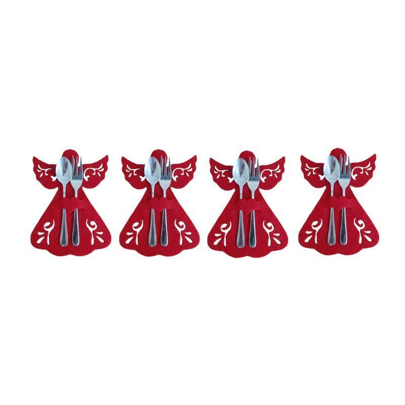 4 Pack Christmas Cutlery Bag Tableware Holder Pouch Decor for Home Dinner Table