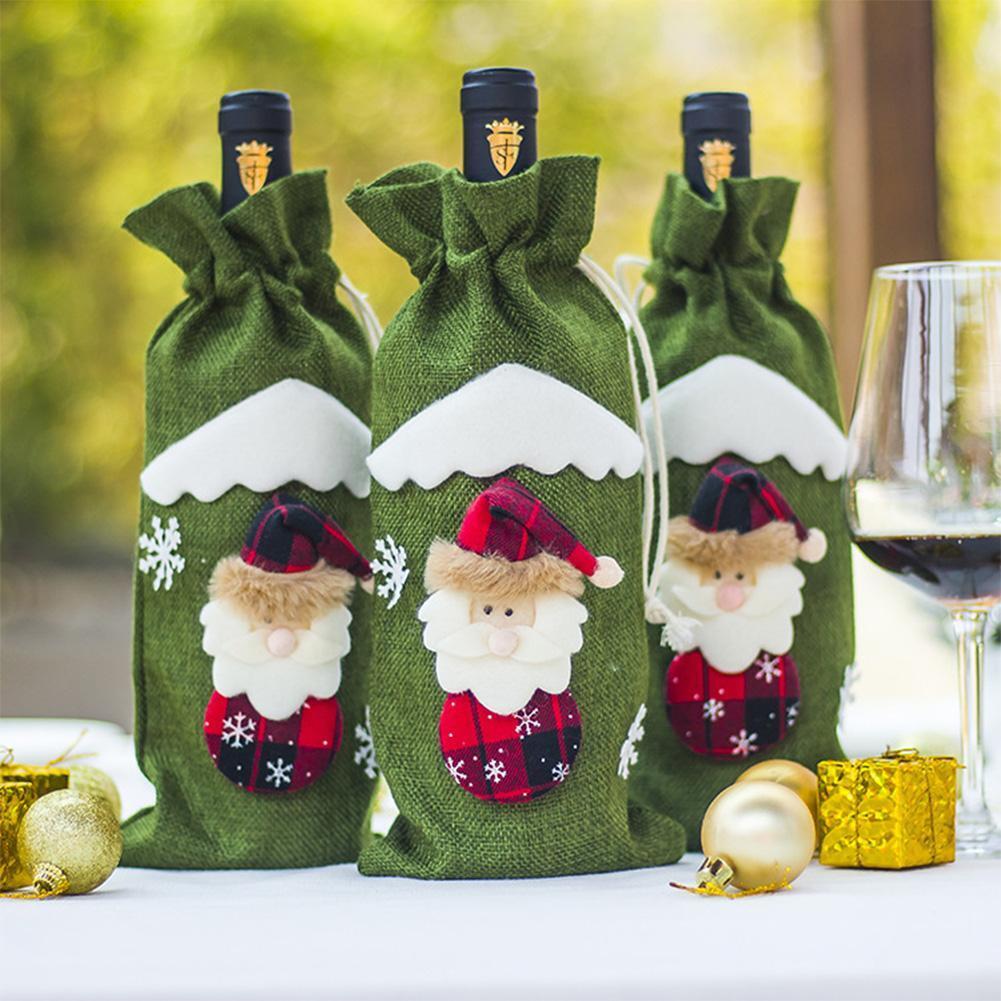 Cute Snowman Christmas Red Wine Bottle Cover Bag Table Dinner Decor (Green)