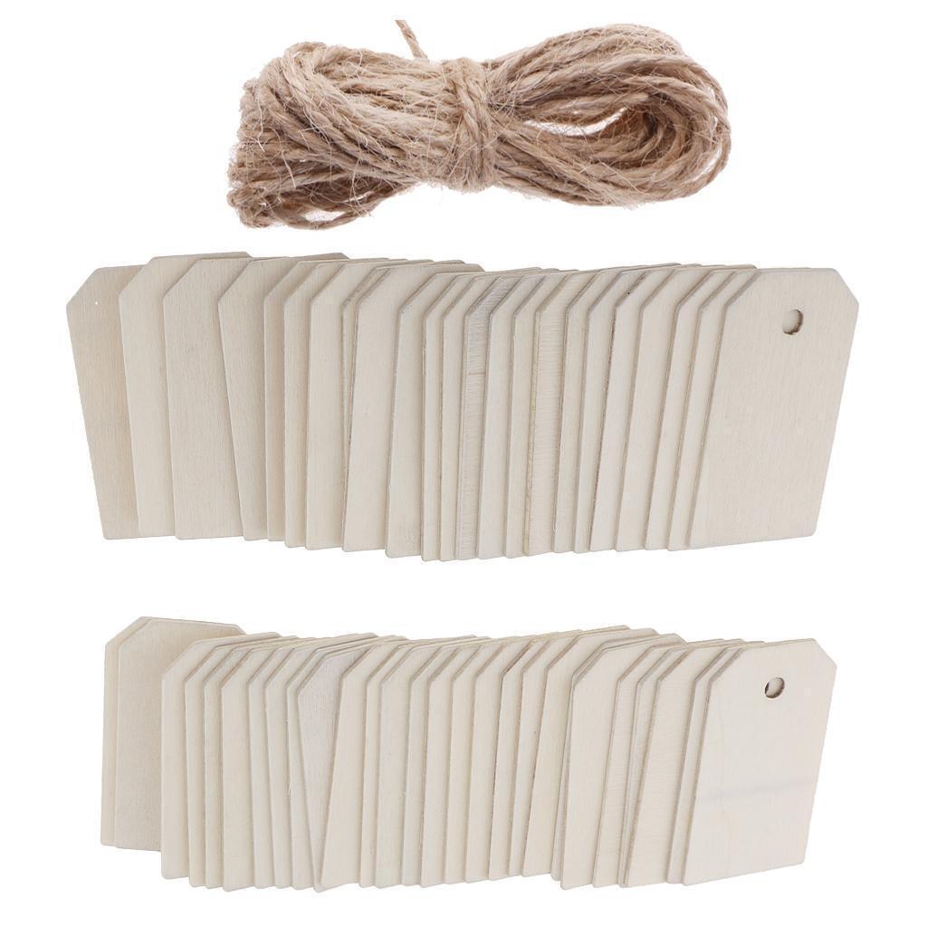 100 Pieces Wooden Rectangle Shape Tag Label Embellishment with Rope White