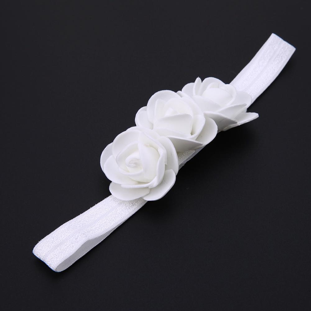 Baby Three Flowers Headband Ribbon Hair Bands Handmade DIY Headwear(White)
