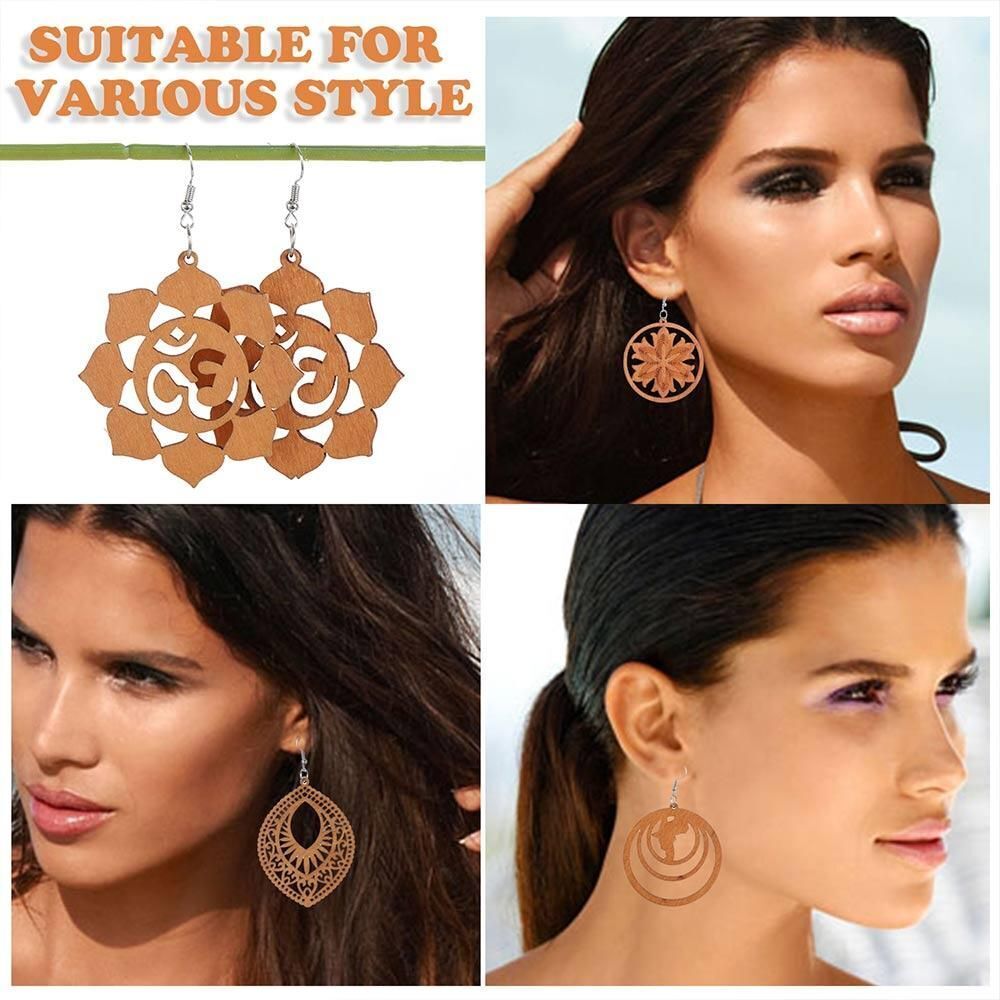 4 Pairs Craft DIY Bohemian Wooden Earring Making African Dangle Earrings Pendant