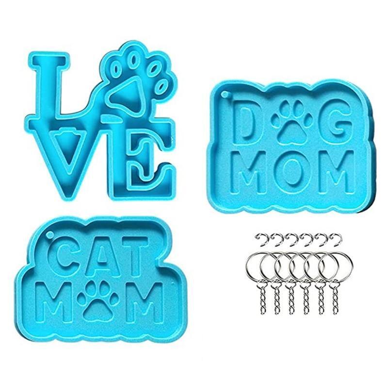 Blue Dog Mom Cat Mom Silicone Mold with Key Rings for Valentine Love Gift Craft