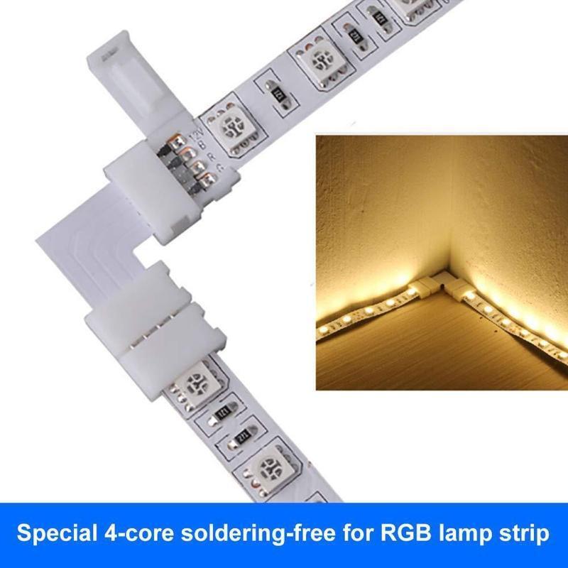 30 Pieces 4-Pin T/L Shape RGB LED Light Strip Connector Solderless Adapter