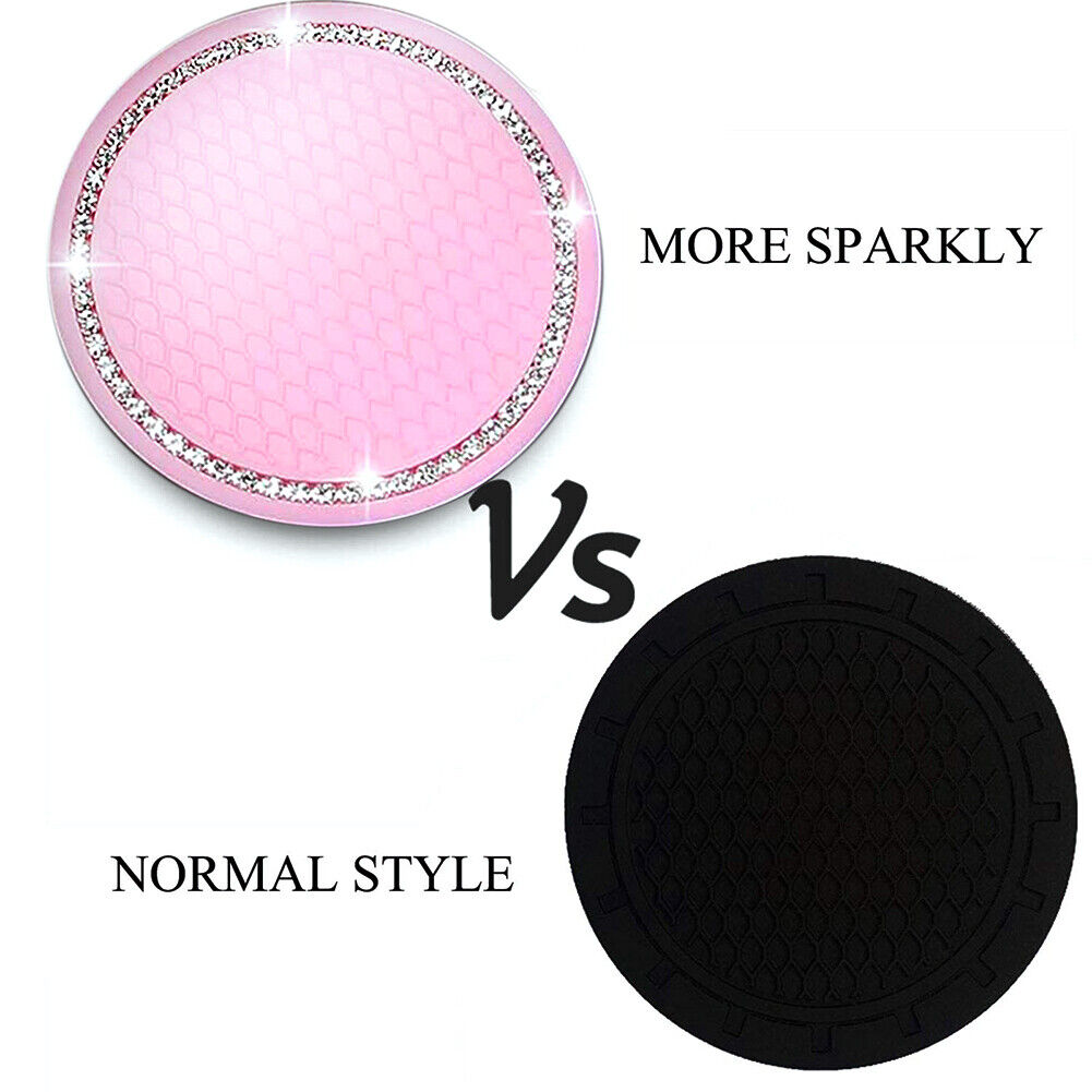 2pcs Car Universal Rhinestones Cup Coaster Anti-Slip Water Cup Pad (Pink)