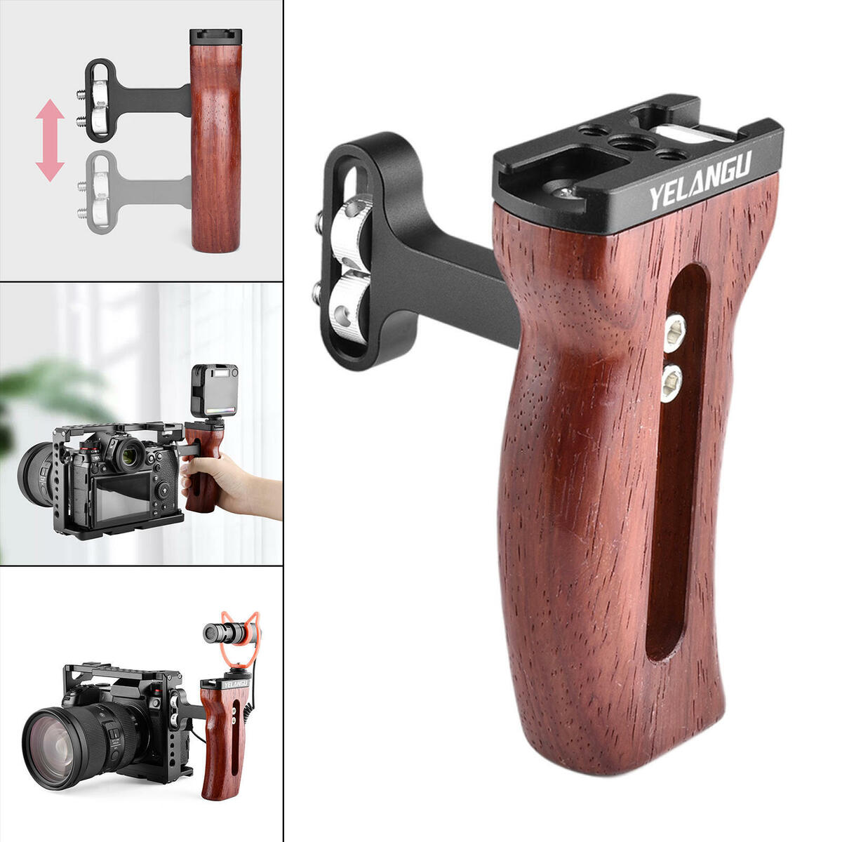 Side Wooden Handle Grip  Wrench Adjustable Wooden for  Camera