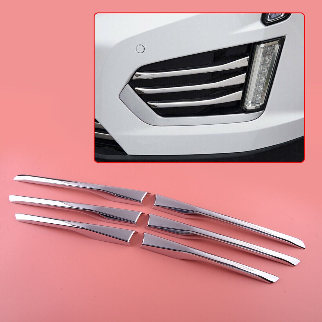 6x Chrome Front Fog Light Trim Cover Stripe Fit For Cadillac XT5 2016-2019 New