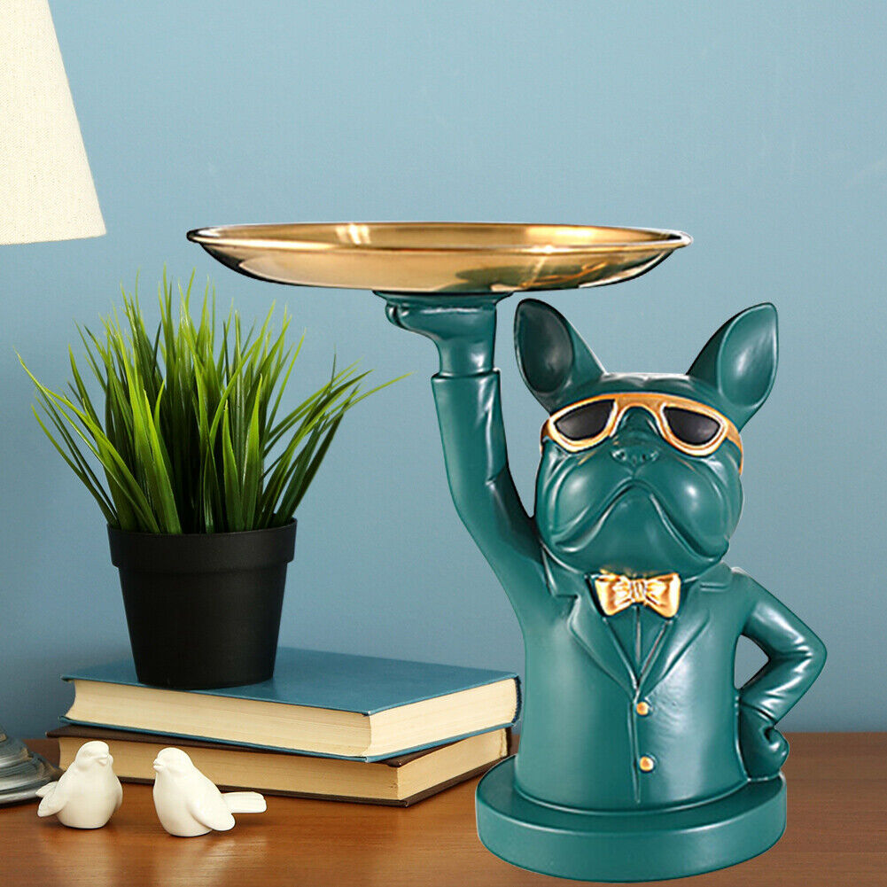 Nordic Luxury Bulldog Storage Statue Fruit Candy Tray Sculpture (Green)