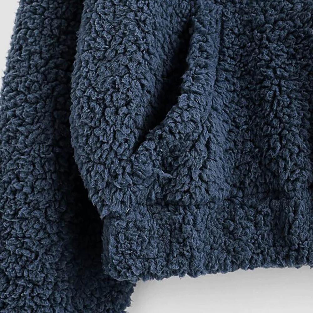 Women Fleece Jacket Thickened Coat Chic Warm Streetwear (Navy Blue M)