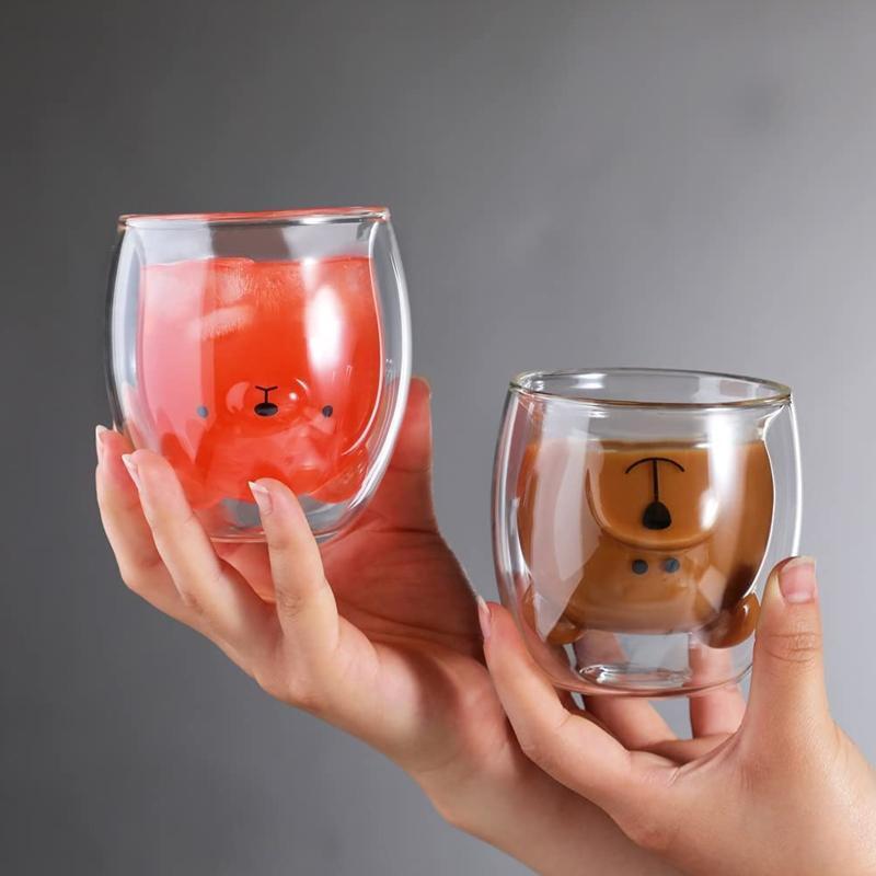 Glass Mugs Double Wall Glass Mug Bear Shaped Double-layer Glass Mug Coffee Cups