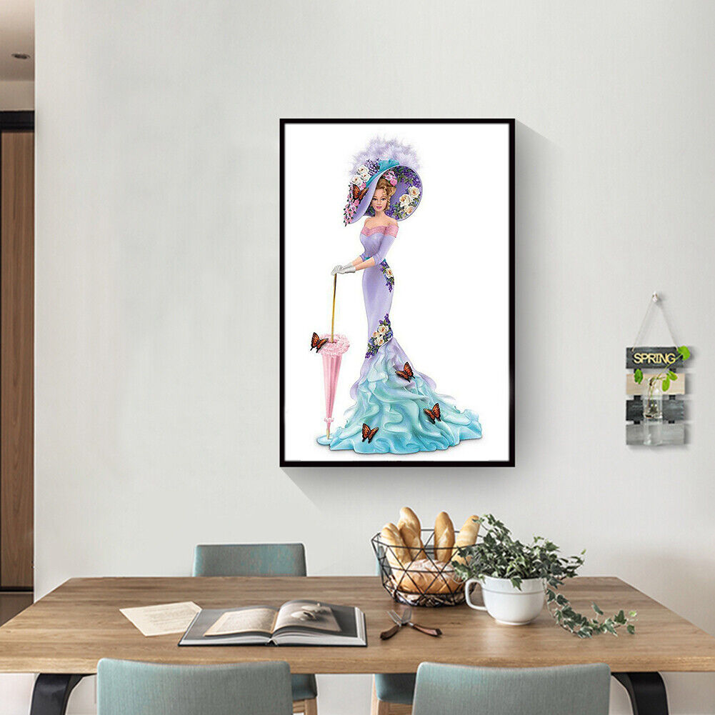 DIY Decor Purple Dress Lady Picture Full Drill Round Diamond Painting Kit