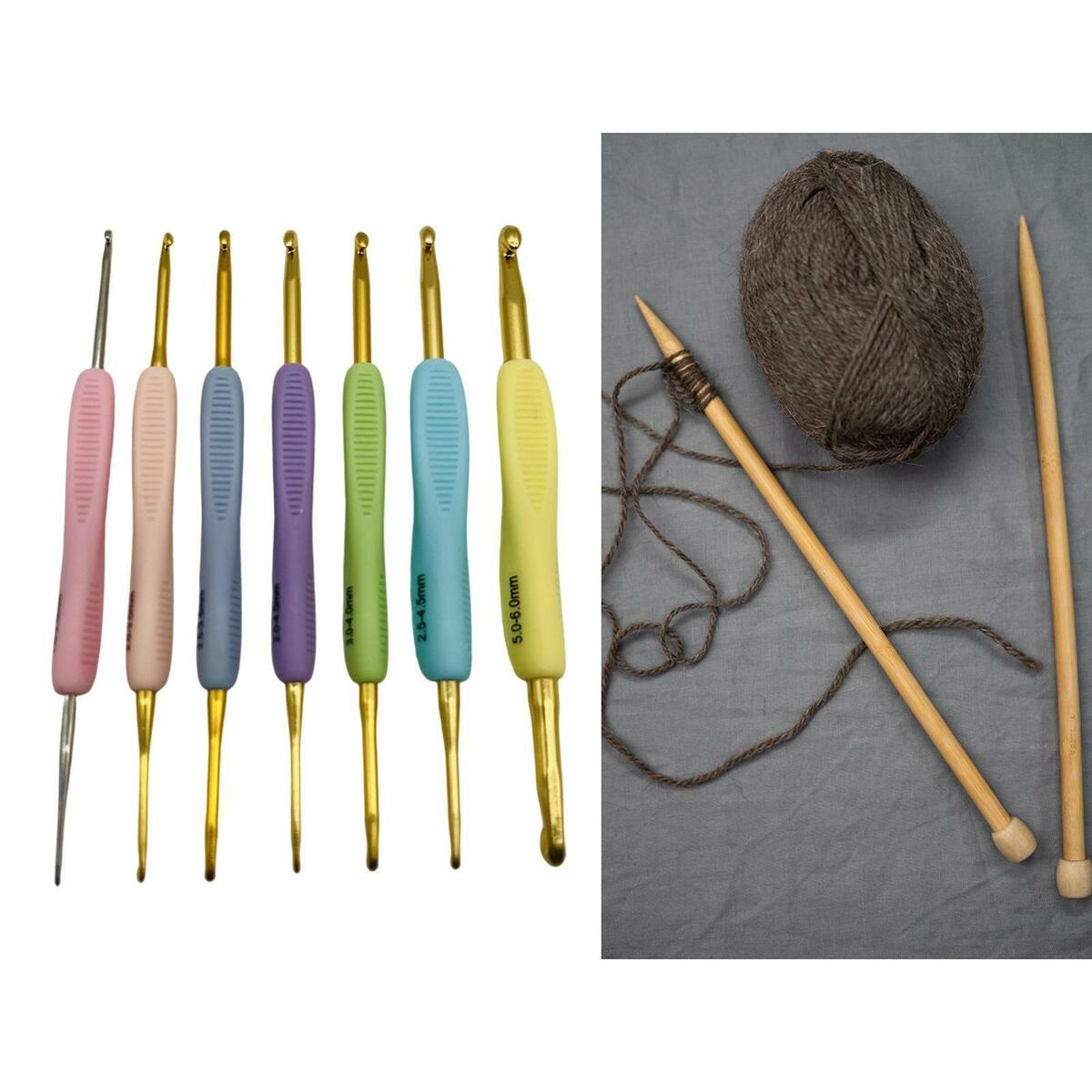 7x Metal Needles Crochet Hooks Set With Case Yarn Craft Kit Multicolor