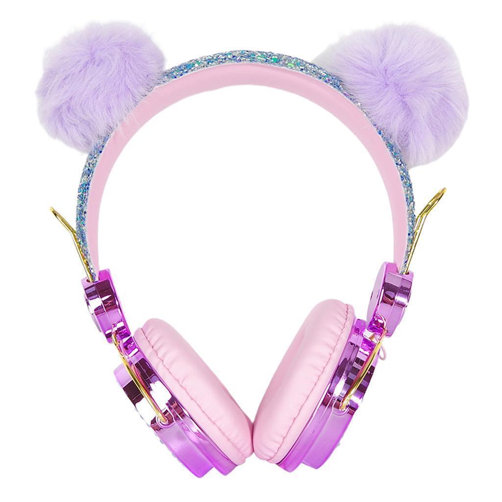 Lovely Glitter  Bear Ear Kids Stereo Headphone for Girls Birthday Gift