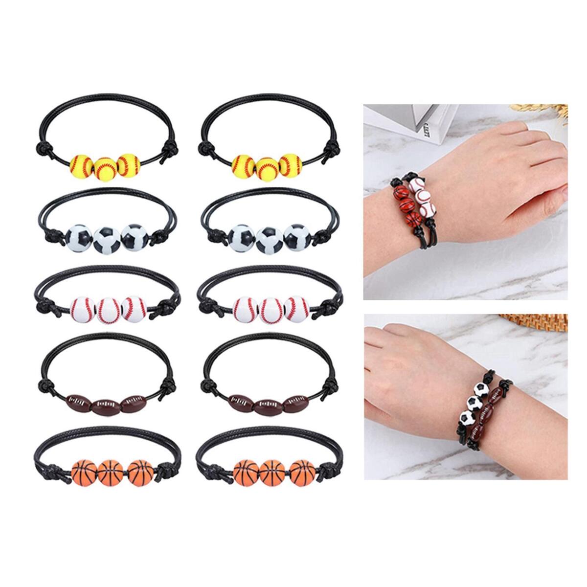 10 Pieces Braided Bracelets Wristband Soccer Football Jewelry for Girls Boys