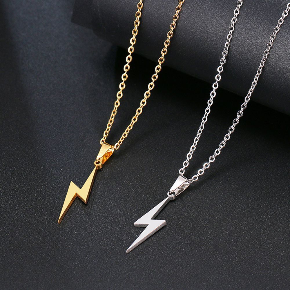 Jewelry Metal Men Lightning Pendant Long Chain Necklace Choker Stainless Steel