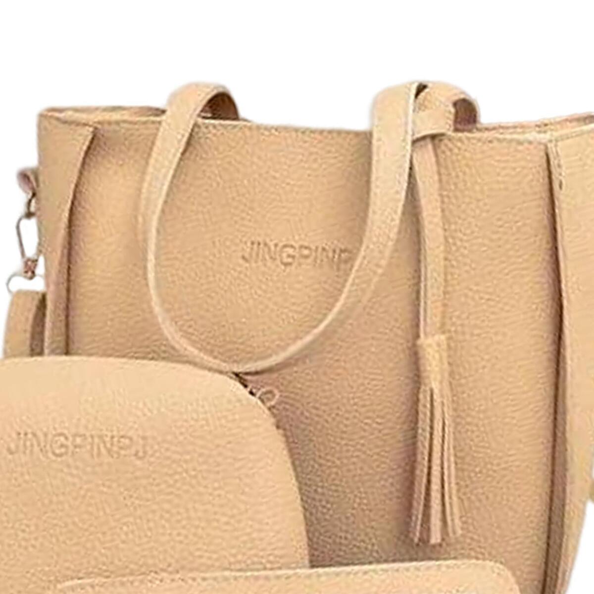 2 Set Women PU Leather Handbags Set Zipper Closure Gray+Khaki