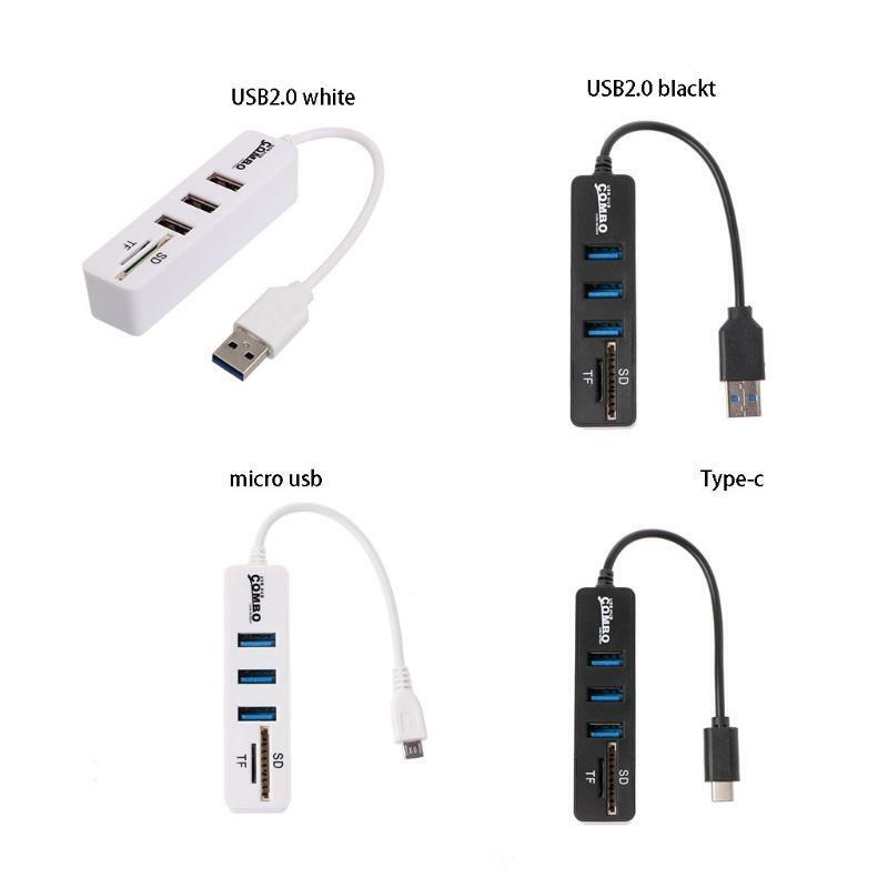 3 Port USB 2.0 Hub Splitter Combo Micro USB Connector Cable OTG SD/TF Card