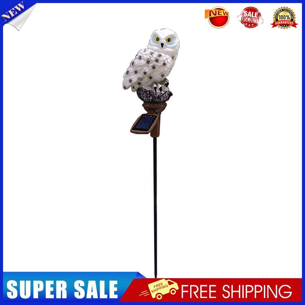 LED Solar Lights Owl Lawn Stakes Lamp Yard Art Home Garden Decor (White)