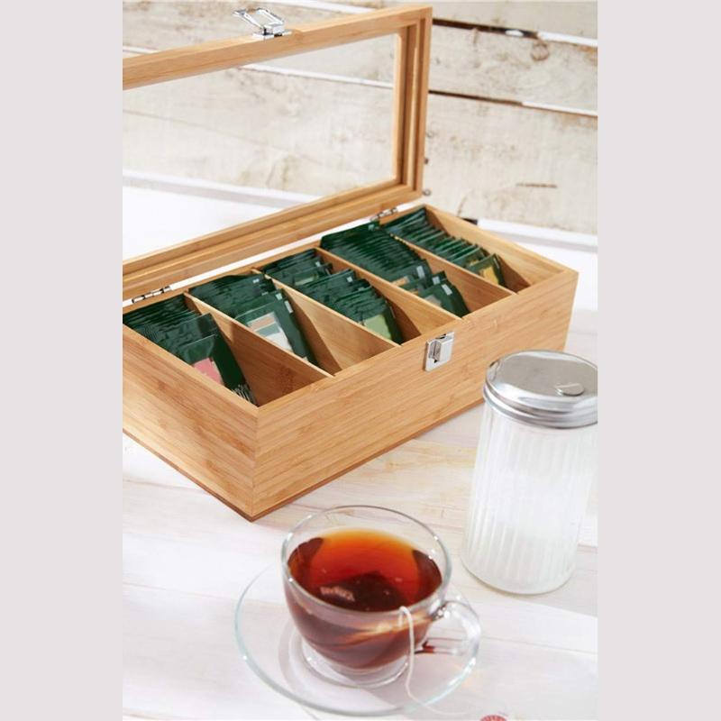 Multi-purpose Tea Box Organizer with 5 Deep Compartments for Tea Bags