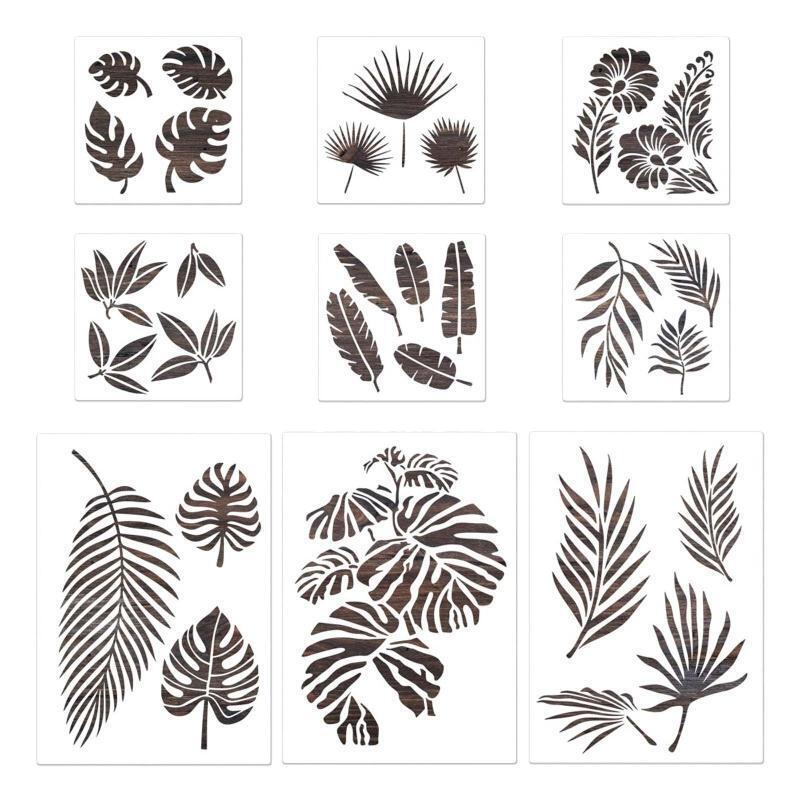 9x Hollow Flower Leaves Painting Stencils Flexible Template for Gift Card Making