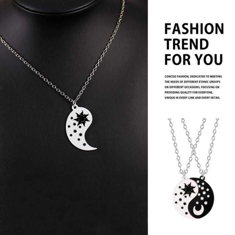 Gossip Sun Moon Stars Necklace Enamel Chain Matching Yin Yang Couple Necklace