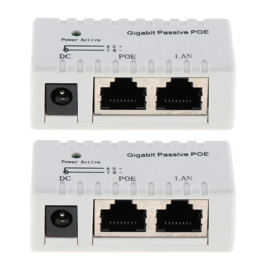2x 12V-52V Gigabit PoE Injector  Supply Ethernet Adapter 2.1mm x 5.5mm