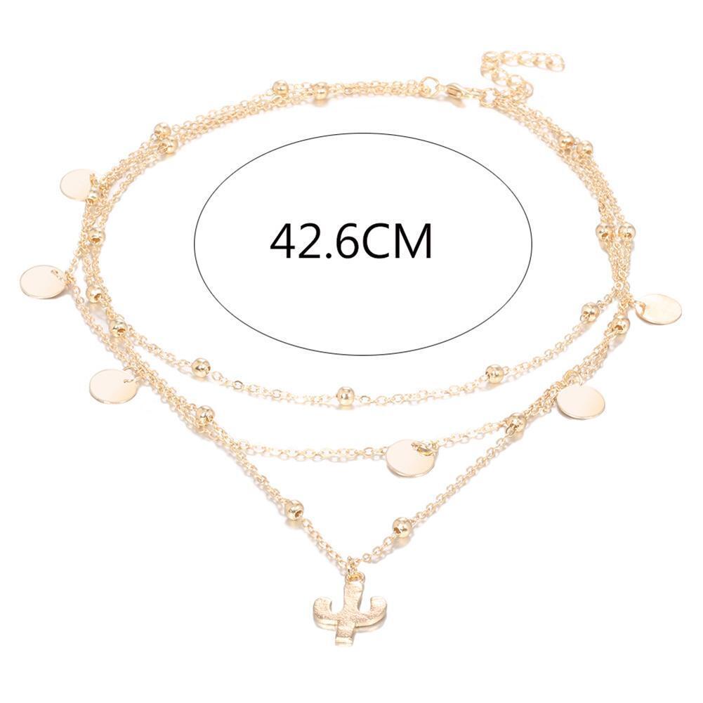 Simple Wafer Beads Pendant Clavicle Chain Women Multilayer Necklace Jewelry