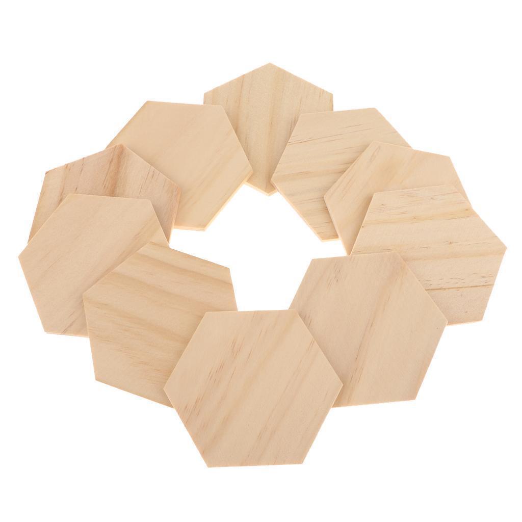 10pcs MDF Wooden Disk Hexagon Shape Wood Base Hex Crafts Wall Decor 90x78mm