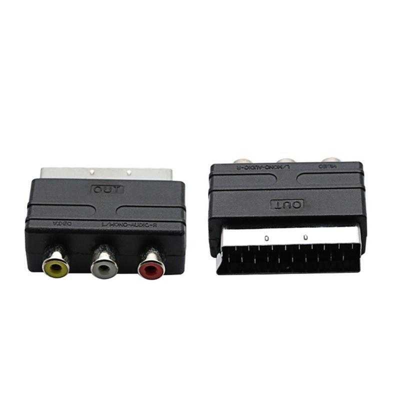 High Quality Scart Male Plug to 3RCA Phono Female AV TV Audio Video Adapter