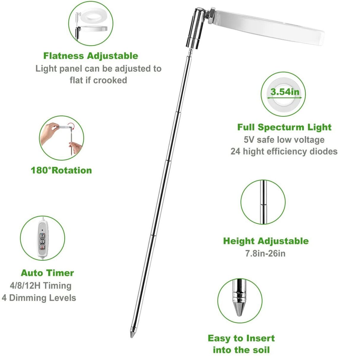 Adjustable Auto On/Off Indoor Plants Grow Light Growing Lamp LED Plant Light