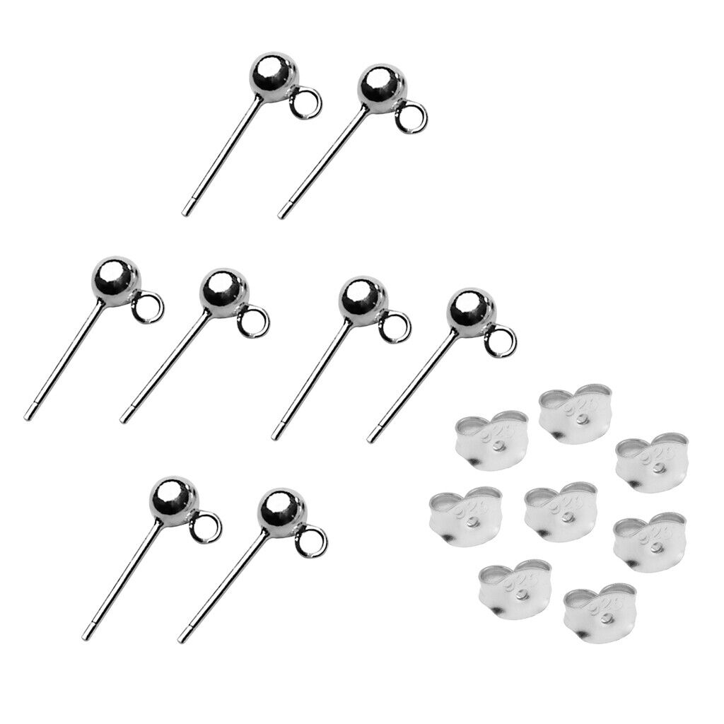 16 Pieces 925 Sterling  Ball Earring  Posts Backs Jewelry Findings