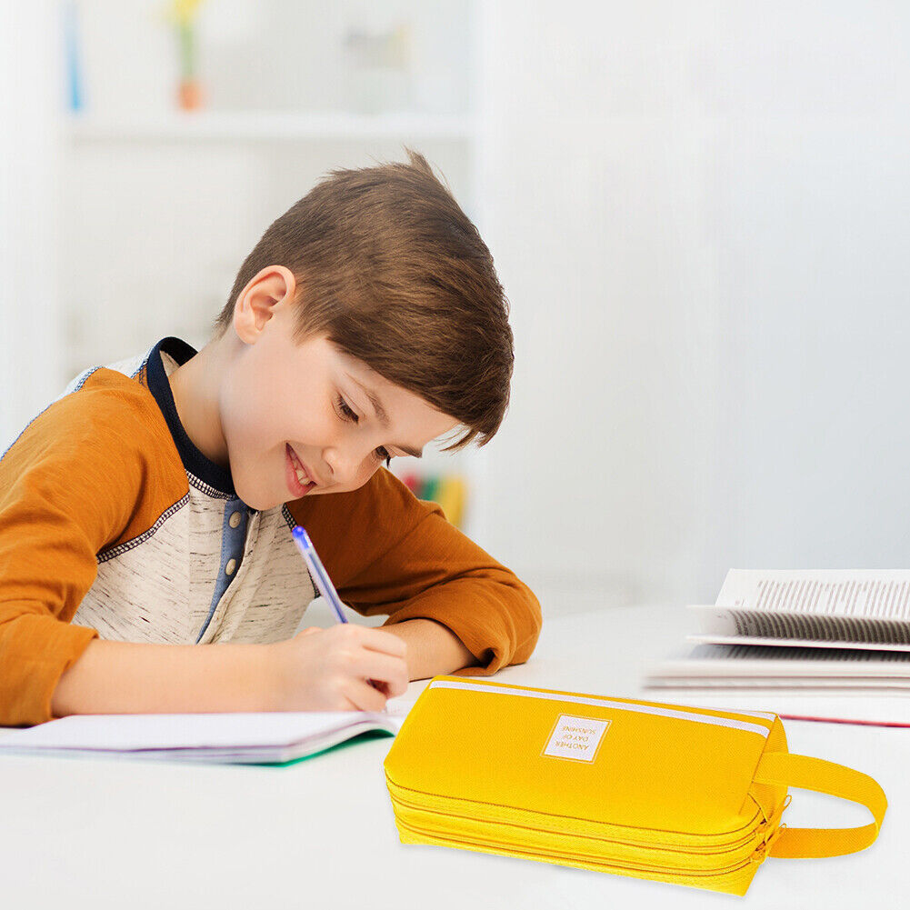 Korean Large Capacity Pencil Case Bags Zipper Solid Stationery Box (Yellow)