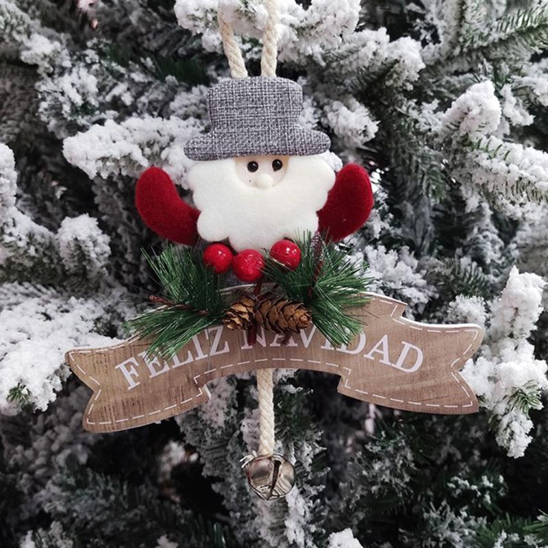 3Pcs Christmas Tree Wooden Pendant Santa Elk Hanging Sign Plaque with Pine Cone