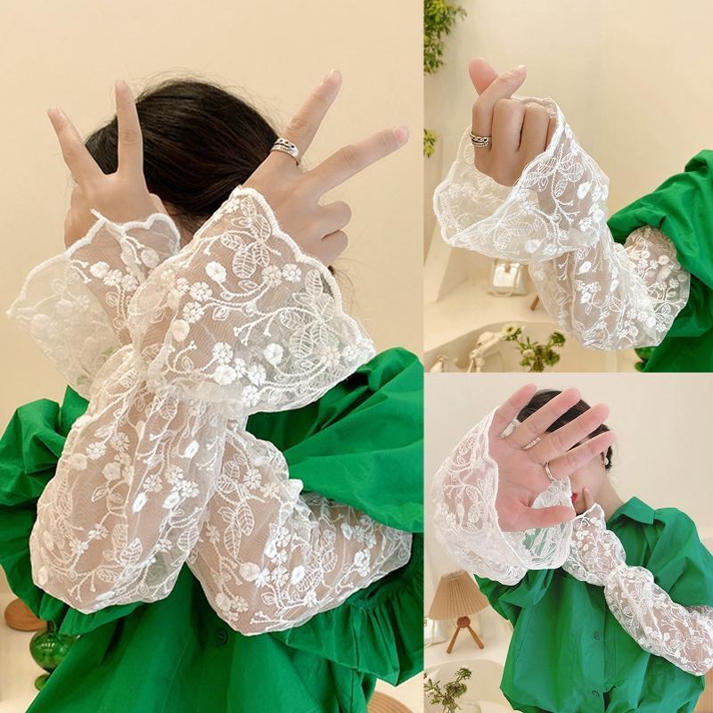 1 Pair Women's Lace Gloves Long Ultra-thin Sun UV Protection Sleeve for Girl