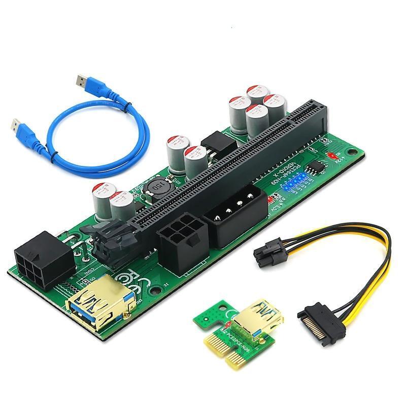 VER010 -X PCI-E Riser Card 1X to16X Riser Adapter LED Light Marquees for Mining
