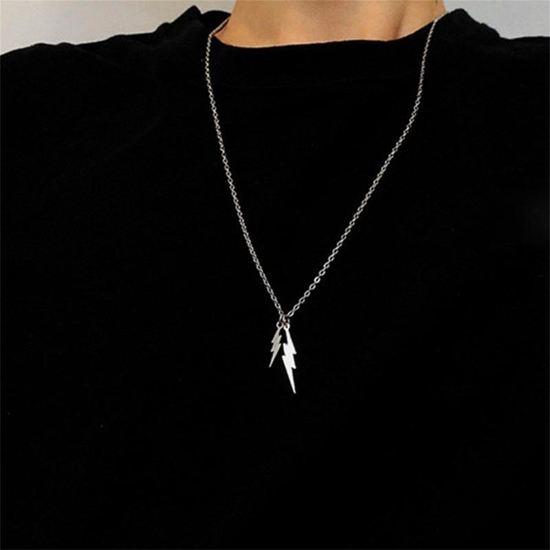 Hip Hop Lightning-Pendant Long Necklace Women Men Metal Sweater Chain Necklace