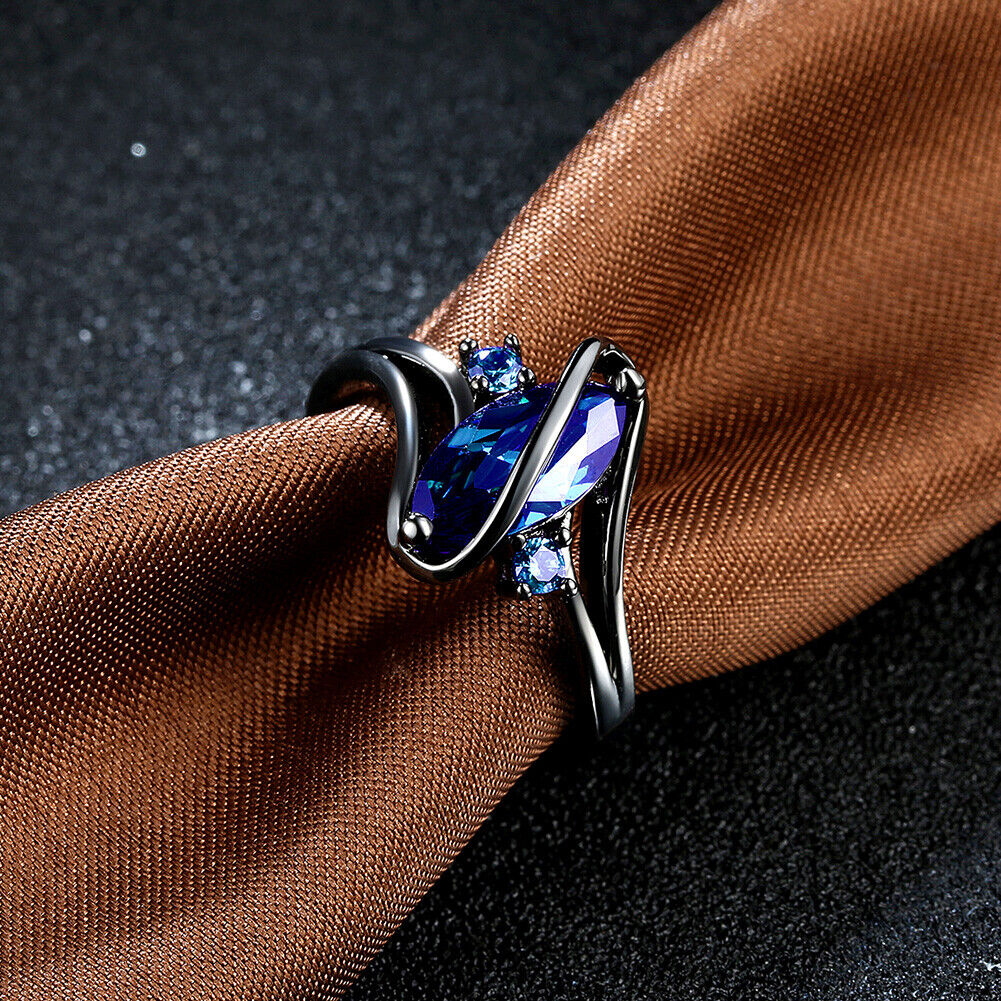 Women Fashion Popular Zircon Party Wedding Ring (Dark Blue)(7#)