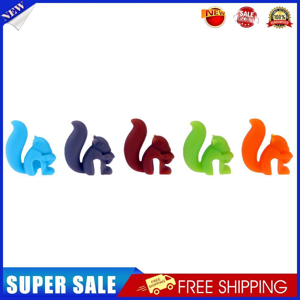 5pcs Silicon Squirrel Suction Cup Wine Glass Recognizer Label Marker