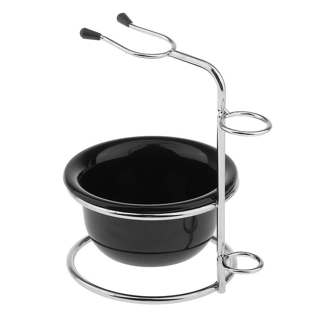 Stainless Steel Shaving Brush Razor Stand Holder & Acrylic Shaving Bowl Set